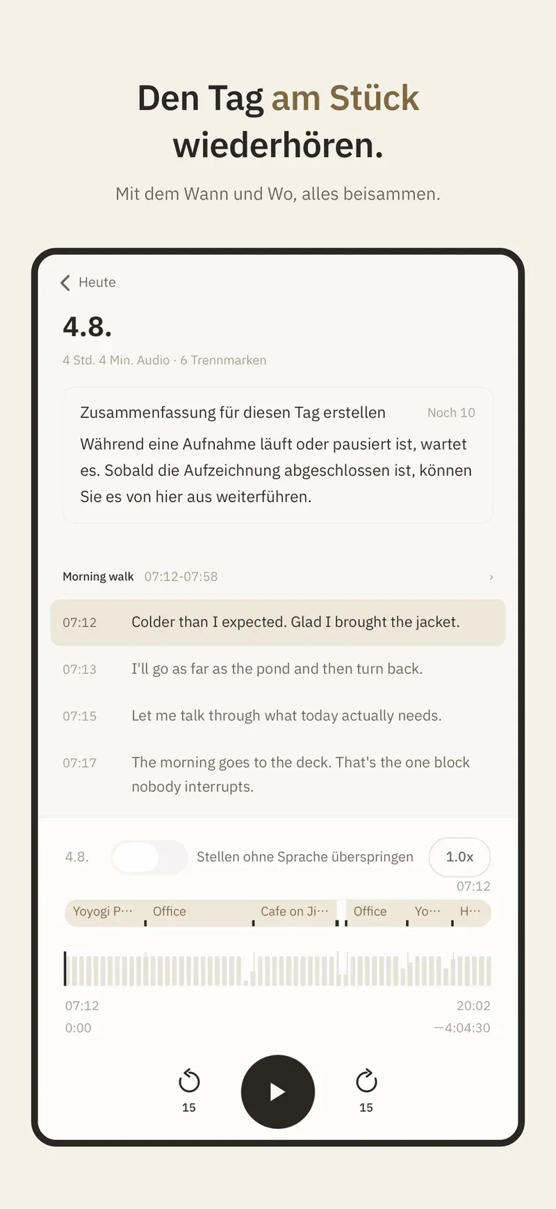 Der ganze Tag, am Stück im Tagesplayer.