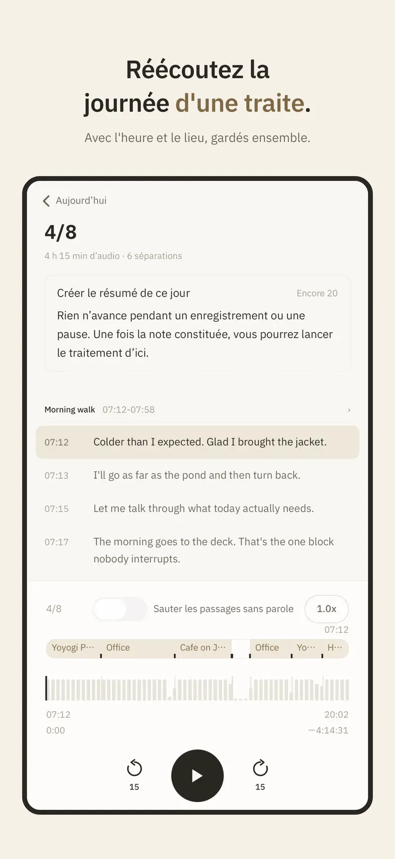 La journée entière, d'une traite, dans le lecteur de journée.